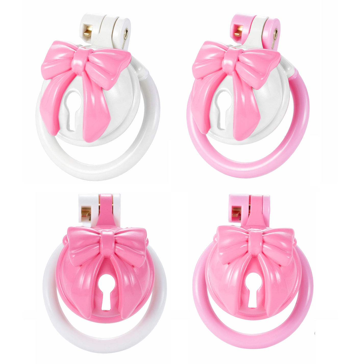 Pink Bowknot Resin Chastity Ca - Couple Ring Set ulasan dan harga