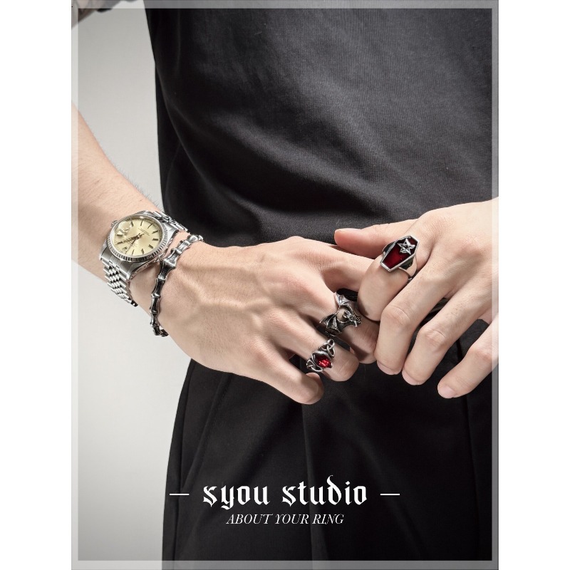Pentagram Coffin Ring Niche De - Titanium Steel Ring ulasan dan harga