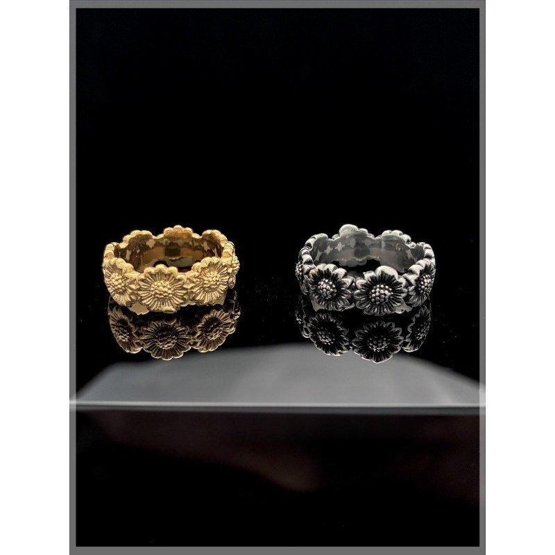 Retro Sunflower Couple Ring, P - Titanium Steel Ring ulasan dan harga