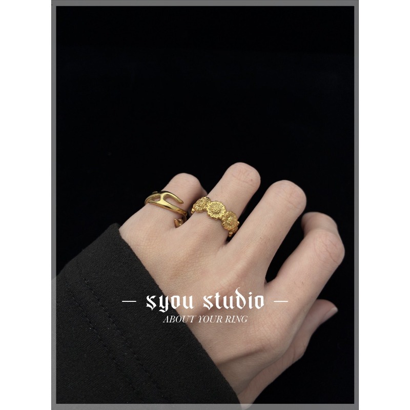 Retro Sunflower Couple Ring, P - Titanium Steel Ring ulasan dan harga