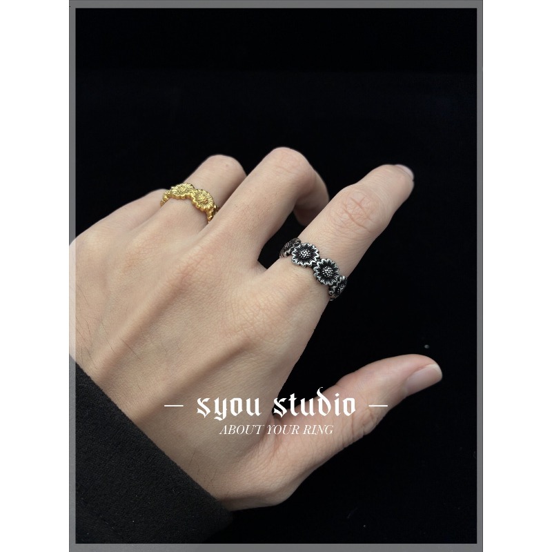 Retro Sunflower Couple Ring, P - Titanium Steel Ring ulasan dan harga