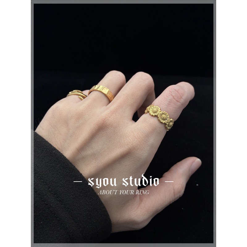Retro Sunflower Couple Ring, P - Titanium Steel Ring ulasan dan harga