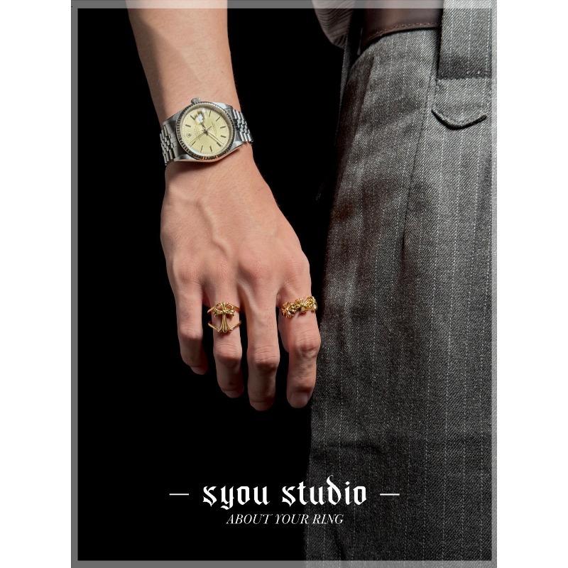 Retro CH Single Cross Flower T - Titanium Steel Ring ulasan dan harga