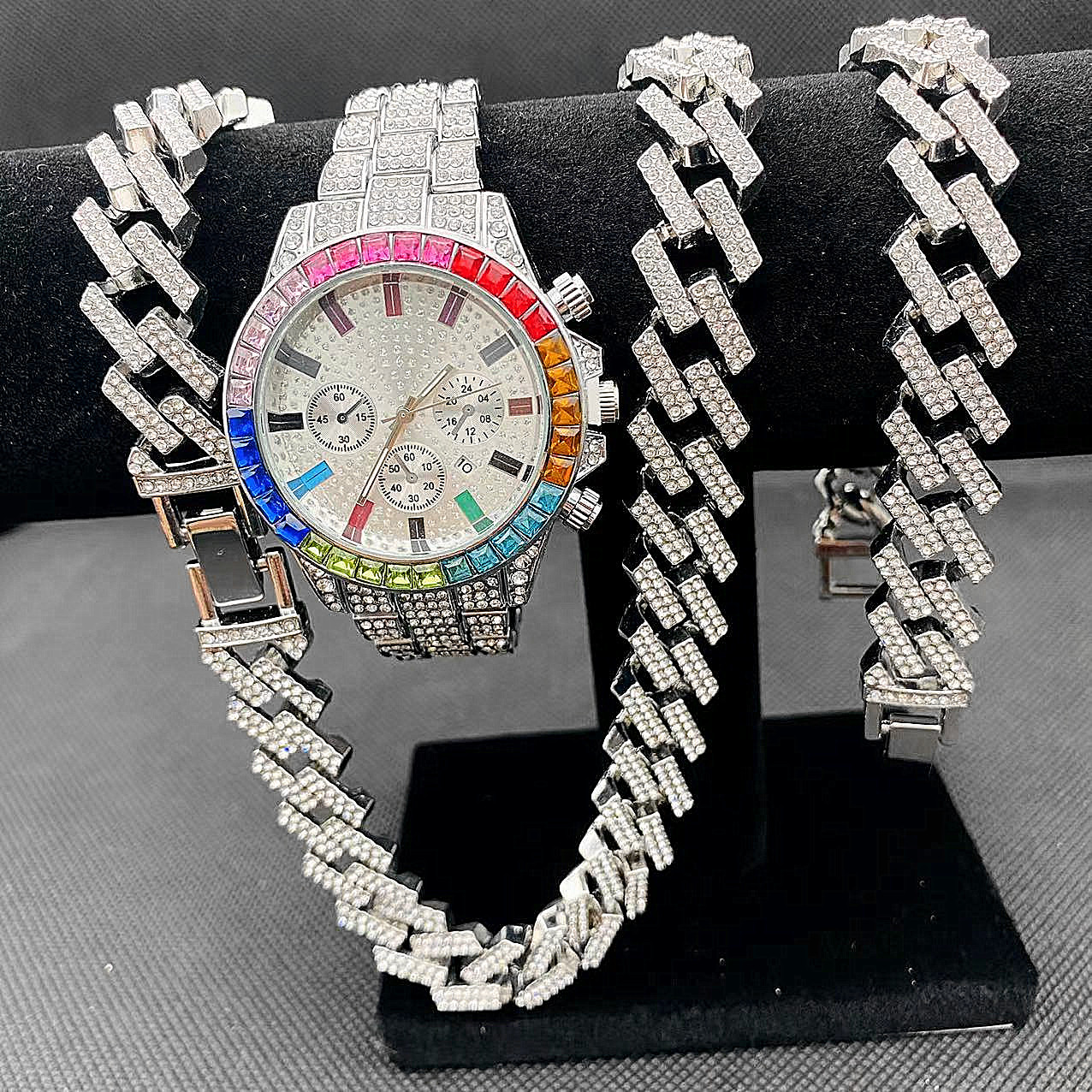 3PCS Hip Hop Mens Women Jewelr - Best Jewelry Watches For Women ulasan dan harga
