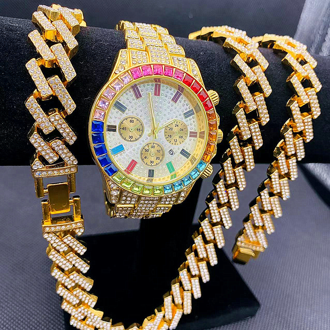 3PCS Hip Hop Mens Women Jewelr - Best Jewelry Watches For Women ulasan dan harga