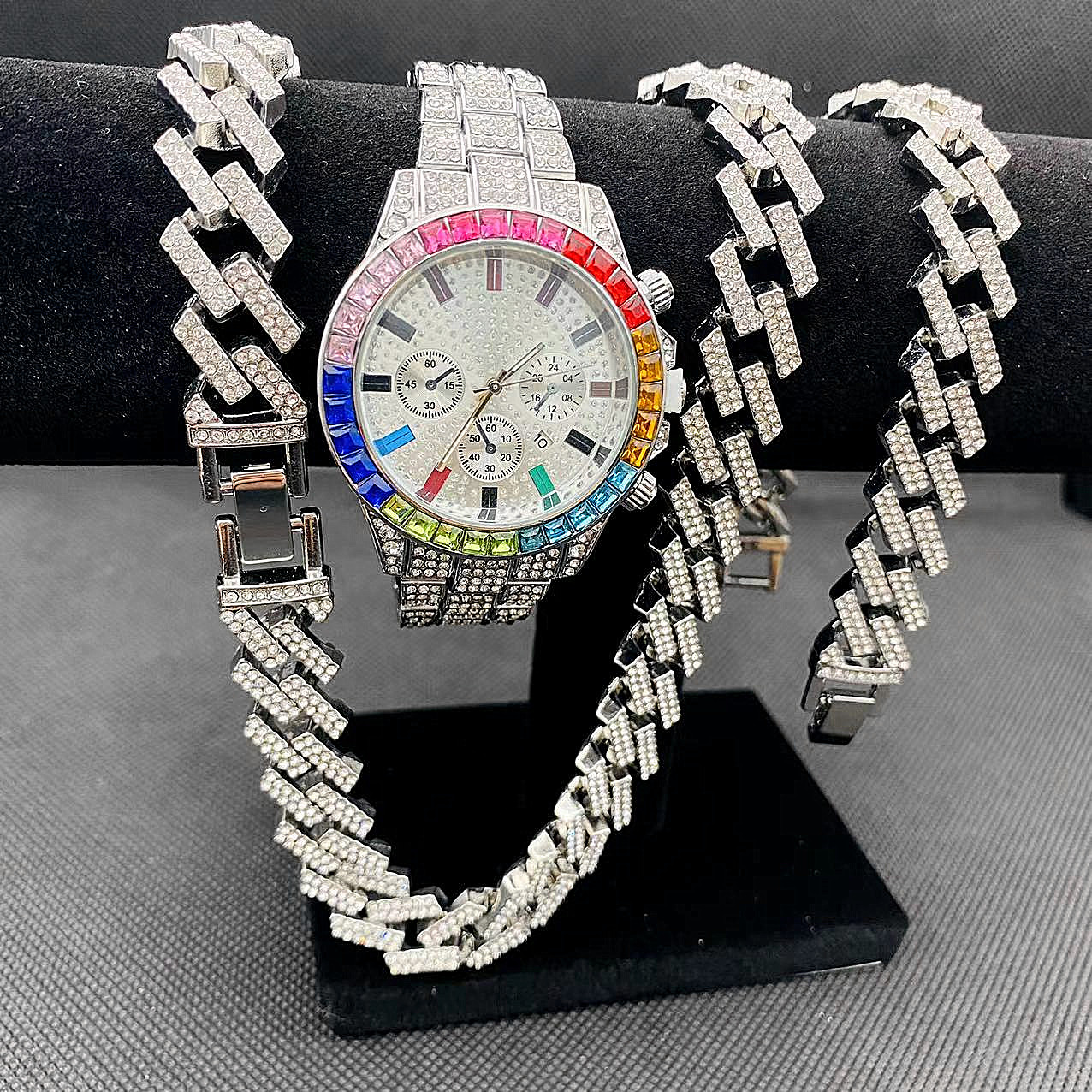 3PCS Hip Hop Mens Women Jewelr - Best Jewelry Watches For Women ulasan dan harga